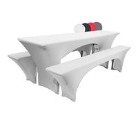 Beautissu Juego de 3 Fundas de Mesa para Juego de cervecería Victoria - Fundas elásticas de Mesa y Bancos Picnic de 220x70 cm y 2 Bancos Blanco