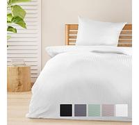 Beautissu Juego de Ropa de Cama Meline - 1 Set de 135x200 cm Ropa de Cama de sirsaca Transpirable y Agradable para la Piel - Juego de Funda nórdica refrescante con Funda de Almohada - Blanco