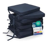 Beautissu Loft SK cojín de Silla 45x40 cm Azul - Juego de 8 Cojines de Silla con Correas Cojín de Asiento para sillas, Antideslizante con Correas de fijación Almohadilla de tapicería