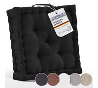 Beautissu Lote de 2 Cojines de Suelo de Asiento 100% algodón de Silla | 50x50cm Negro Cojín de colchón Grueso 10cm asa de Transporte Interior Exterior Mila