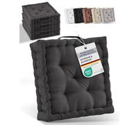 Beautissu Lote de 4 Cojines de Suelo cojín de Asiento 50x50 cm - Cojín de colchón Grueso 10cm - 100% algodón cojín de Silla de Interior y Exterior Suelo asa de Transporte Antracita - Mila