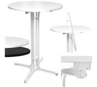 Beautissu Mesa Alta Plegable Redonda para Exteriores Ø80cm Bistró Ajustable | blanca resistente a intemperie pie en altura fácil montaje soporte premontado Robusta arañazos clima bar cóctel Bellini