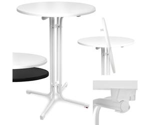 Beautissu Mesa Alta Plegable Redonda para Exteriores Ø80cm Bistró Ajustable | blanca resistente a intemperie pie en altura fácil montaje soporte premontado Robusta arañazos clima bar cóctel Bellini