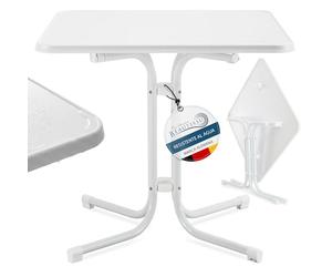 Beautissu Mesa Bistró Exterior 60x60 cm - Mesa Alta Cuadrada Plegable de Jardín, Terraza y Balcón - Mesa de Camping y Eventos Altura 70 cm - Blanca - Bistroni