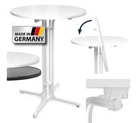 Beautissu Mesa de Bar Alta Sylt - Plegable Ø 80 cm Mesa de Bistro de Exterior Redonda Blanco - Nivelable por Tornillos Calidad Gastronomía & Resistente al Calor