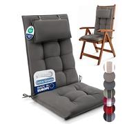 Beautissu Premium Cojin Silla Jardín con Respaldo Alto y Almohadilla 120x50cm Sun-HL - Resistencia UV 8cm Grosor Acolchado Cojín Exterior con Respaldo Antideslizante - Topo