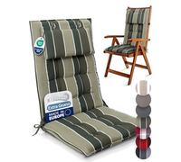 Beautissu Premium Cojin Silla Jardín con Respaldo Alto y Almohadilla 120x50cm Sun-HL - Resistencia UV 8cm Grosor Acolchado Cojín Exterior con Respaldo Antideslizante - Rayas Verde