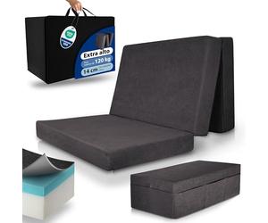 Beautissu Premium Colchón Plegable 120x200 cm Antracita In unda - colchón para Invitados Extra Grueso 14 cm Espuma viscoelástica, firmeza H3 - Gran Comodidad para Dormir, Lavable - Model XXL