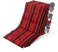Beautissu Set 4 Premium Cojin Silla Jardín con Respaldo Bajo 100x50cm Sun-NL - Resistencia UV 8cm Grosor Acolchado Cojín Exterior con Respaldo Antideslizante - Rayas Rojo