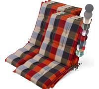 Beautissu Set 6 Premium Cojin Silla Jardín con Respaldo Bajo 100x50cm Sun-NL - Resistencia UV 8cm Grosor Acolchado Cojín Exterior con Respaldo Antideslizante - Naranja Beige a Cuadros