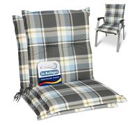 Beautissu Set de 2 cojines para sillas de exterior y jardín con respaldo | 100x50x6cm azul acolchado cómodo resistente a rayos UV para tumbonas mecedoras asientos bajo cojín estampado cuadros Sunny BK