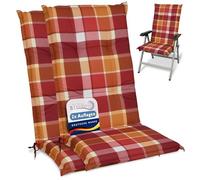Beautissu Set de 2 cojines para sillas de exterior y jardín con respaldo | 120x50x6cm rojo acolchado cómodo resistente a rayos UV para tumbonas mecedoras asientos Alto cojín estampado cuadros Sunny RO