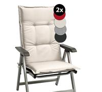 Beautissu Set de 2 Cojines para Sillas de Jardín con Respaldo Alto 120x50x6 cm Base HL - Cojines para Exterior, Almohadillas para Tumbonas, Mecedoras o Sillones - Natural