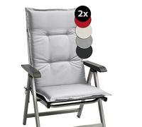 Beautissu Set de 2 Cojines para Sillas de Jardín con Respaldo Alto Tumbonas | 120x50x6cm Gris Claro para exterior almohadillas para tumbonas mecedoras o sillones acolchado asiento cojin Base HL