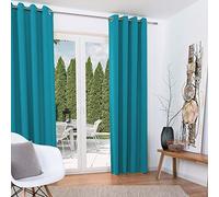 Beautissu Set de 2 Cortinas Blackout Amelie BO de Ojales 140x245 cm Opaca oscurecente Banda Universal Turquesa