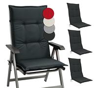 Beautissu Set de 4 Cojines para Sillas de Jardín con Respaldo Alto 120x50x6 cm Base HL - Cojines para Exterior, Almohadillas para Tumbonas, Mecedoras o Sillones - Gris Grafito
