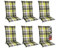 Beautissu Set de 6 Cojines para sillas de Exterior y jardín con Respaldo Alto Sunny GR Verde 120x50x6 cm tumbonas, mecedoras, Asientos cómodo Acolchado Resistente a Rayos UV