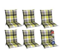 Beautissu Set de 6 Cojines para sillas de Exterior y jardín con Respaldo bajo Sunny GR Verde 100x50x6 cm tumbonas, mecedoras, Asientos cómodo Acolchado Resistente a Rayos UV