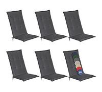 Beautissu Set de 6 Cojines sillas Jardin Loft HL - tumbonas mecedoras de balcón o Asiento Exterior con Respaldo Alto - 120x50x6 cm - Placas compactas de gomaespuma - Gris Grafito