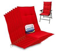 Beautissu Set de 8 Cojines para Sillas de Jardín con Respaldo Alto 120x50x6 cm Base HL - Cojines para Exterior, Almohadillas para Tumbonas, Mecedoras o Sillones - Rojo