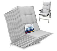 Beautissu Set de 8 Cojines para Sillas de Jardín con Respaldo Alto 120x50x6 cm Base HL - Cojines para Exterior, Almohadillas para Tumbonas, Mecedoras o Sillones - Gris Claro