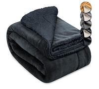 Beautissu XXL Manta Sherpa Alina 220x240 cm Mimosa y Acogedora Antracita/Antracita - Manta de Sofa Polar Gruesa para Invierno con Aspecto de Piel de Cordero