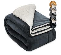 Beautissu XXL Manta Sherpa Alina 220x240 cm Mimosa y Acogedora Antracita/Blanco - Manta de Sofa Polar Gruesa para Invierno con Aspecto de Piel de Cordero