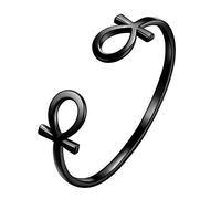 beautlace Ankh - Anillo de cruz ajustable de plata/oro de 18 quilates/negro chapado en pistola horizontal/erigido Ankh cruz anillo abierto para hombres y mujeres, plata, circonita cúbica