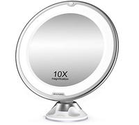 Beautural Espejo Aumento 10X de Baño, Espejo Maquillaje con luz LED, Giratorio y Ventosa de Pared, a Pilas(No Incluidas)