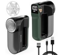 BEAUTURAL Quitapelusas Eléctrico USB-C Recargable con 3 Velocidades, Pantalla LED, Luz Frontal y Cuchillas de 6 Hojas - Ideal para Ropa, Muebles y Todo Tipo de Telas, Color Verde