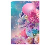 beauty after death Notebook 6x9 Basic: Pattern_of_a_pastel_rainbow_pyramid_with_balloons_Galaxy_Sky_Stars_Flowers_Skull_Beauty_Pink