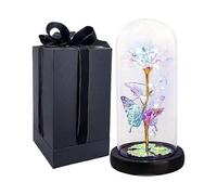 Beauty and the Beast Rose Set - Decorated with Red Silk Rose, LED Lights, Dome Glass and Wooden Black Base - Best Choice for Valentine's Wedding Anniv