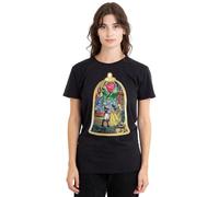 Beauty And The Beast Stained Glass Ladies T Shirt, Black Camiseta, Negro, XL para Mujer