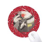 Beauty Black Cat Estilo Chino Acuarela Wheel Mouse Pad de Goma roja Redonda