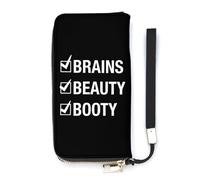 Beauty Brains and Booty - Cartera delgada para mujer, bolso largo, bonito bolso de mano, tarjetero