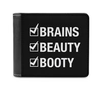 Beauty Brains and Booty - Cartera plegable para hombre con tarjetero y tarjetero de cuero