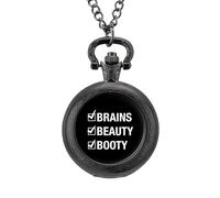 Beauty Brains and Booty - Reloj de bolsillo vintage con colgante de aleación, regalo para hombres y mujeres, Estilo negro, talla única