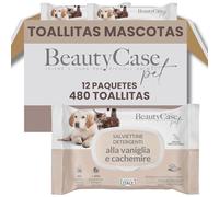 Beauty Case Toallitas para Cachorros 480 uds (12x40) - Toallitas para Perros y Gatos Extra Suaves, Hipoalergénicas, Desodorizantes y Sin Enjuague - Aroma Vainilla y Cachemir