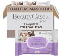 Beauty Case Toallitas para Mascotas 120 uds (3x40) - Toallitas Higiene Perro y Gato Extra Suaves, Hipoalergénicas, Desodorizantes y Sin Enjuague - Aroma Lavanda