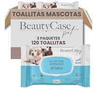 Beauty Case Toallitas para Mascotas 120 uds (3x40) - Toallitas Higiene Perro y Gato Extra Suaves, Hipoalergénicas, Desodorizantes y Sin Enjuague - Aroma Talco