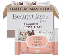 Beauty Case Toallitas para Mascotas 360 uds (9x40) - Toallitas Higiene Perro y Gato Extra Suaves, Hipoalergénicas, Desodorizantes y Sin Enjuague - Aroma Flores Frescas y Cítricos