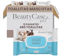 Beauty Case Toallitas para Mascotas 480 uds (12x40) - Toallitas Higiene Perro y Gato Extra Suaves, Hipoalergénicas, Desodorizantes y Sin Enjuague - Aroma Almizcle Blanco