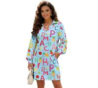 Beauty Collector Alphabet Fruit Sky Blue - Vestido de manga larga con solapa y cuello en V para mujer, con bolsillos, talla L