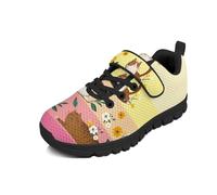 Beauty Collector Lindos tenis deportivos para niñas con una sola hebilla para caminar, suela negra, Cat Daisy Stripe, 13 UK Child