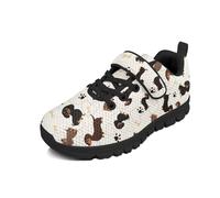 Beauty Collector Lindos tenis deportivos para niñas con una sola hebilla para caminar, suela negra, Dachshund Paw Bone Beige, 13 UK Child