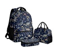 Beauty Collector Mochila para niñas con fiambrera, juego de 3 mochilas para niños para la escuela, Dinosaurio Fossil Azul Marino, Mochilas de mochila