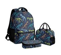 Beauty Collector Mochila para niñas con fiambrera, juego de 3 mochilas para niños para la escuela, Dinosaur Fossil Music Navy, Mochilas de mochila