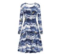 Beauty Collector Vestido de fiesta midi de manga larga para mujer, tallas S-4XL, Azul colibrí teñido anudado, XXL