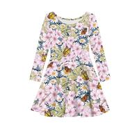 Beauty Collector Vestido de manga larga para niñas, bonito vestido midi acampanado con cuello redondo, Mariposa amarilla y rosa, 15-16 años