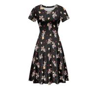 Beauty Collector Vestido midi acampanado de manga corta con cuello redondo y cintura para primavera, tallas S-4XL, Rat Love Cheese Negro, Large
